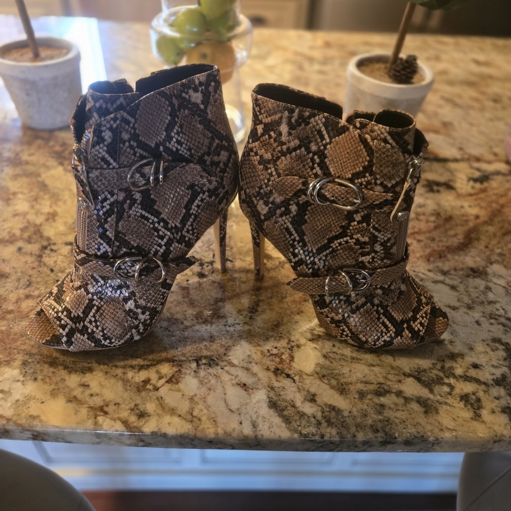 Guess Brown Snakeskin Heeled Boots